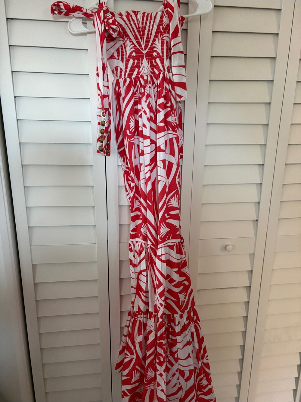 Red & White Tropical Print Maxi Dress Sheridan French NWT